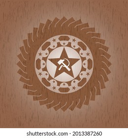 communism icon inside wooden emblem. Vintage. 