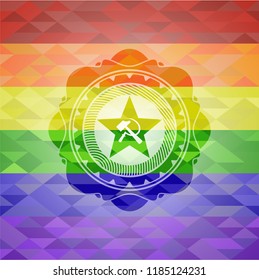 communism icon on mosaic background with the colors of the LGBT flag