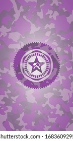 communism icon on pink and purple camo texture