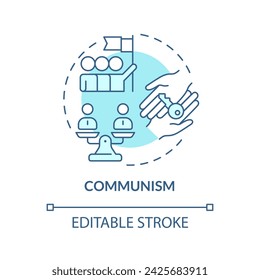 Communism ideology soft blue concept icon. Classless social structure. Planning economic system. Social equality regime. Round shape line illustration. Abstract idea. Graphic design. Easy to use