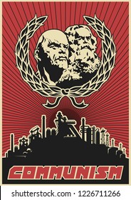 Communism, Lenin and Marx Old Soviet Propaganda Poster Stylization