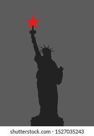 Communism and socialism in United States of America (USA). Leftist politics and Statue of Liberty. Vector illustration.