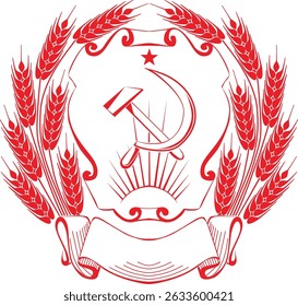 Comunismo e socialismo ícones vetoriais, estrela da URSS, coroa de trigo, emblema soviético