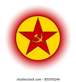 Communism star button on white background. Vector illustration.