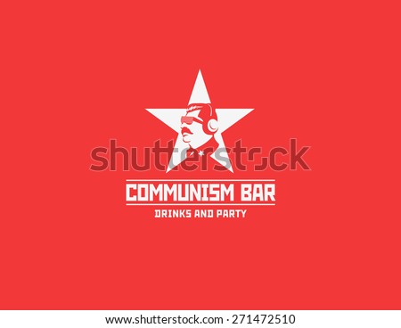 Communism style logo restaurant bar design vector template. Soviet dictator head icon silhouette concept for night club party.