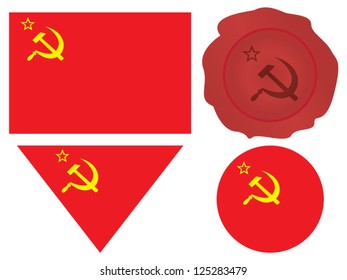 Communist CCCP flag with hammer and sickle sign set