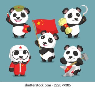 Communist chinese panda of People's Republic of China cartoons