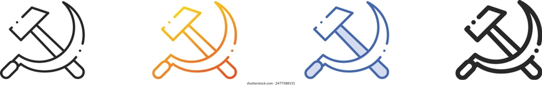 Icono comunista.Diseño lineal delgado, degradado, trazo azul y estilo audaz aislado sobre fondo blanco