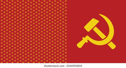 Logotipo comunista sobre fundo vermelho com padrão comunista