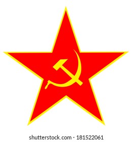 Communist red star with hammer and sickle on white