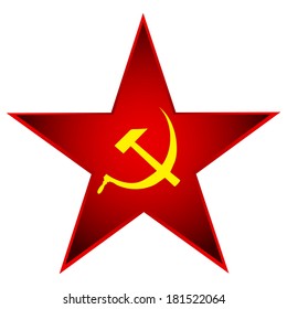 Communist red star with hammer and sickle on white