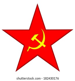 Communist red star with hammer and sickle on white