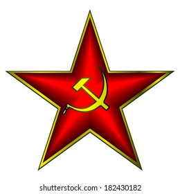 Communist red star with hammer and sickle on white