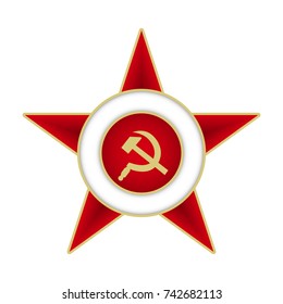 Communist red star with hammer and sickle on white background. Vector illustration