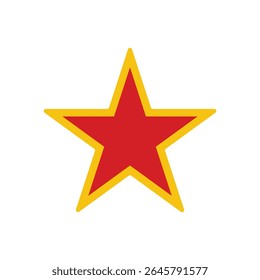 Ícone de estrela vermelha comunista isolado no fundo branco, estrela vermelha dourada, modelo de sinal de campeão e vencedor