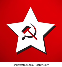 Communist star with hammer and sickle on white background.