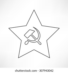 Communist star with hammer and sickle on white background.