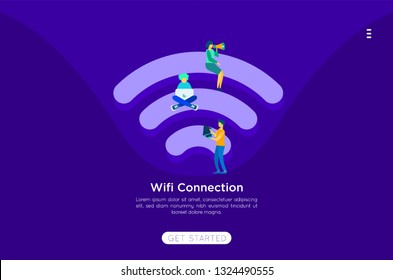 Community 3d Vector Wireless Wi-Fi Free Public zone Hotspot Zone Wireless Internet Isometric People Free Wifi Internet community Connection. 3D People Isometric Vector Devices Icon Wireless WiFi