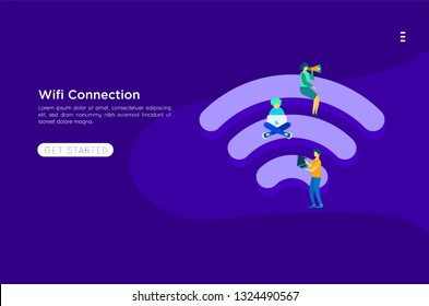 Community 3d Vector Wireless Wi-Fi Free Public zone Hotspot Zone Wireless Internet Isometric People Free Wifi Internet community Connection. 3D People Isometric Vector Devices Icon Wireless WiFi