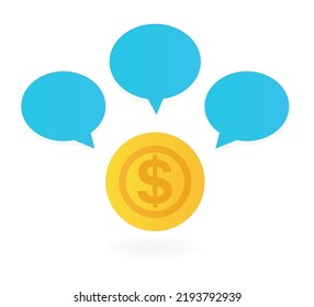 Community around a gold coin on a white background for business communication. Vector illustration