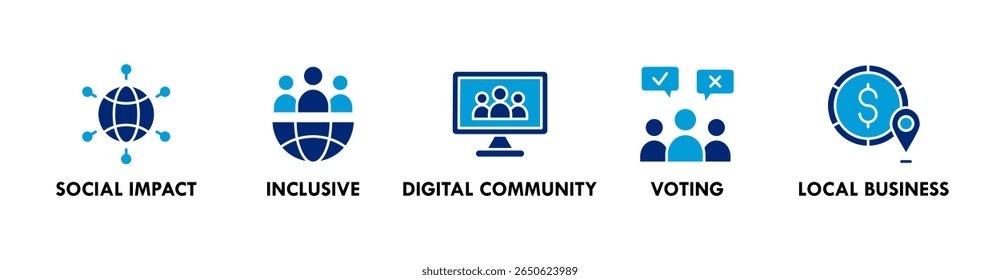 Community banner web icon illustration concept with icon of social impact, inclusive, digital community, voting, and local business