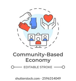 Community based economy multi color concept icon. Local collaboration. Core element of sharing system. Round shape line illustration. Abstract idea. Graphic design. Easy to use in infographic