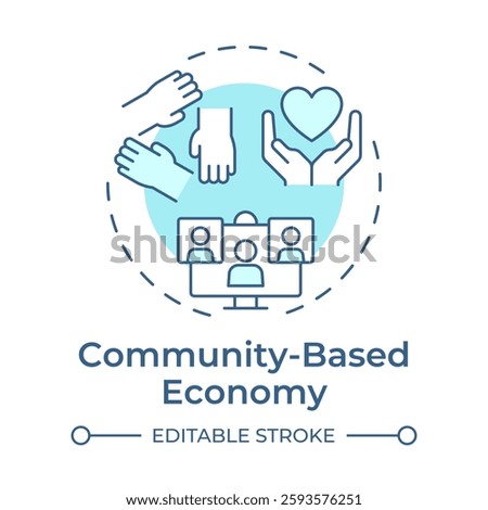 Community based economy soft blue concept icon. Local collaboration. Core element of sharing system. Round shape line illustration. Abstract idea. Graphic design. Easy to use in infographic