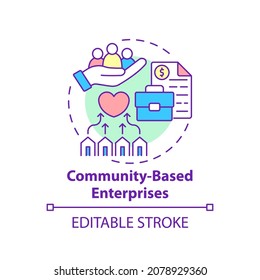 Community based enterprises concept icon. Social entrepreneurship abstract idea thin line illustration. Focused on social issues solutions. Vector isolated outline color drawing. Editable stroke
