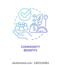 La comunidad se beneficia del icono de concepto de gradiente azul. La electricidad de los hogares. Ilustración de línea delgada de ideas abstractas de beneficio de la eficiencia energética. Dibujo de contorno aislado. Se usa una fuente Myriad Pro-Bold
