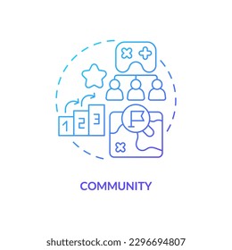 Icono de concepto de gradiente azul comunitario. Comunicación con los asociados. Mecánica de juegos en gamificación idea abstracta ilustración de línea delgada. Dibujo de contorno aislado. Se usa una fuente Myriad Pro-Bold