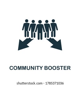 Community Booster Symbol. Kreatives Elementzeichen aus der Kollektion für das Management von Gemeinschaften. Monochrome Community Booster Symbol für Vorlagen, Infografiken und mehr.