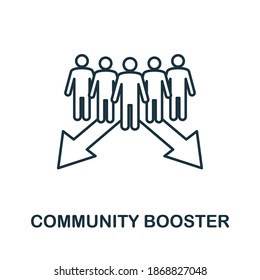 Icono de Booster comunitario. Elemento de línea simple de la colección de administración de la comunidad. Icono de Community Booster relleno para plantillas, infografías y más.