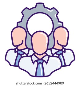 Community Building icon represented by community, gear Lineal Color style.