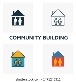 Community Building icon set. Four elements in different styles from icons collection. Creative community building icons filled, outline, colored and flat symbols.