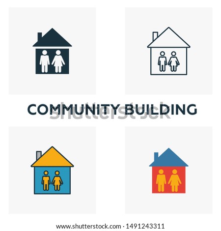 Community Building icon set. Four elements in different styles from icons collection. Creative community building icons filled, outline, colored and flat symbols.