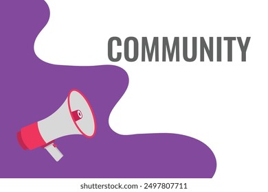 Community button, banner, label, template for website. Community text with colorful megaphone icon