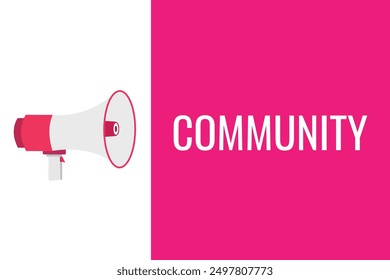 Community button, banner, label, template for website. Community text with colorful megaphone icon