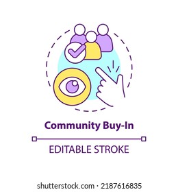 Community Buy In Concept Icon. Transparent Process. Advantage Of Digital Engagement Abstract Idea Thin Line Illustration. Isolated Outline Drawing. Editable Stroke. Arial, Myriad Pro-Bold Fonts Used