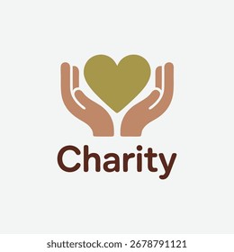 Community care logo design featuring hands holding a heart, symbolizing giving, support, love, and compassion. Perfect for nonprofit, foundation, charity, and humanitarian organizations.