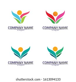 Community Care Logo People Icons and tree leave In Circle Vector Concept Engagement Togetherness