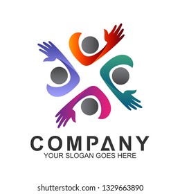 community care vector, people group, social relationship icon, charity symbol, human caring, kids and adoption logo, people teamwork, colorful and circular people logo design template