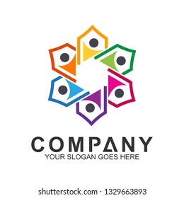 community care vector, people group, social relationship icon, charity symbol, human caring, kids and adoption logo, people teamwork, colorful and circular people logo design template