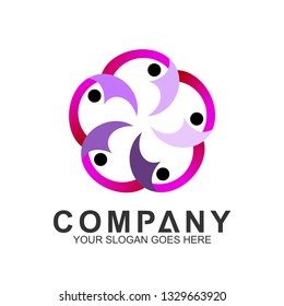 community care vector, people group, social relationship icon, charity symbol, human caring, kids and adoption logo, people teamwork, colorful and circular people logo design template