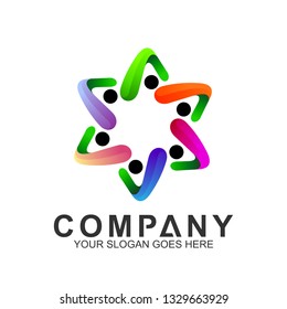 community care vector, people group, social relationship icon, charity symbol, human caring, kids and adoption logo, people teamwork, colorful and circular people logo design template