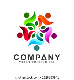 community care vector, people group, social relationship icon, charity symbol, human caring, kids and adoption logo, people teamwork, colorful and circular people logo design template
