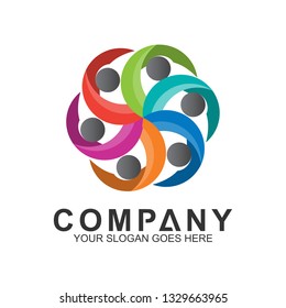 community care vector, people group, social relationship icon, charity symbol, human caring, kids and adoption logo, people teamwork, colorful and circular people logo design template