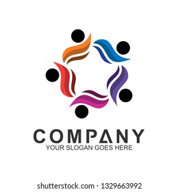 community care vector, people group, social relationship icon, charity symbol, human caring, kids and adoption logo, people teamwork, colorful and circular people logo design template