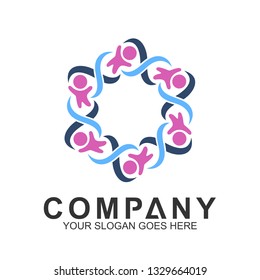 community care vector, people group, social relationship icon, charity symbol, human caring, kids and adoption logo, people teamwork, colorful and circular people logo design template