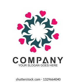 community care vector, people group, social relationship icon, charity symbol, human caring, kids and adoption logo, people teamwork, colorful and circular people logo design template