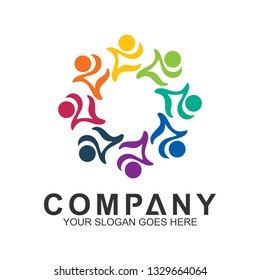 community care vector, people group, social relationship icon, charity symbol, human caring, kids and adoption logo, people teamwork, colorful and circular people logo design template